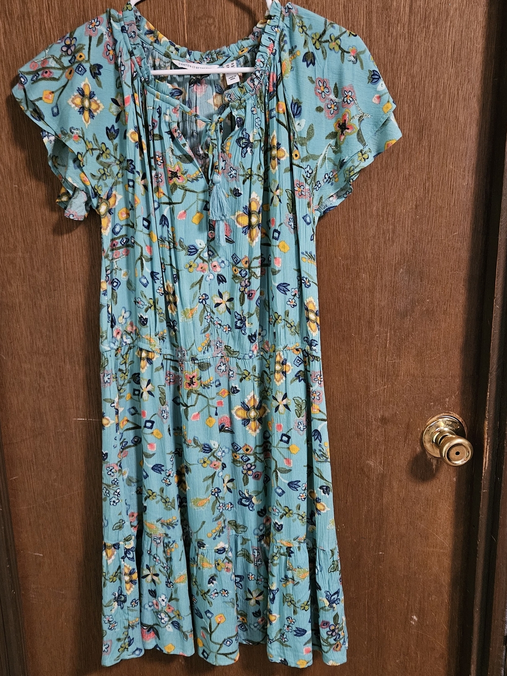 Canon Teal Floral Midi Dress with Yellow Accents